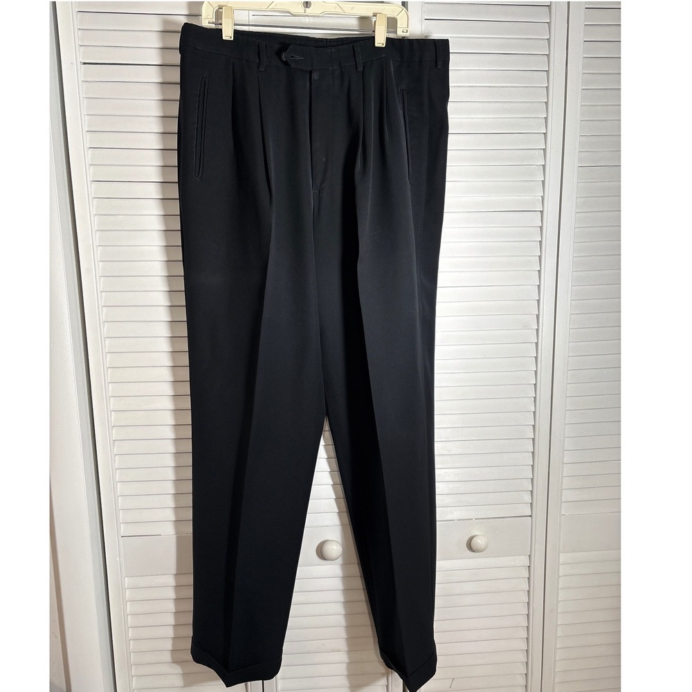 Claiborne Mens Pleated Dress Pants Black Cuffed Trousers 36x34 3411-017819-084